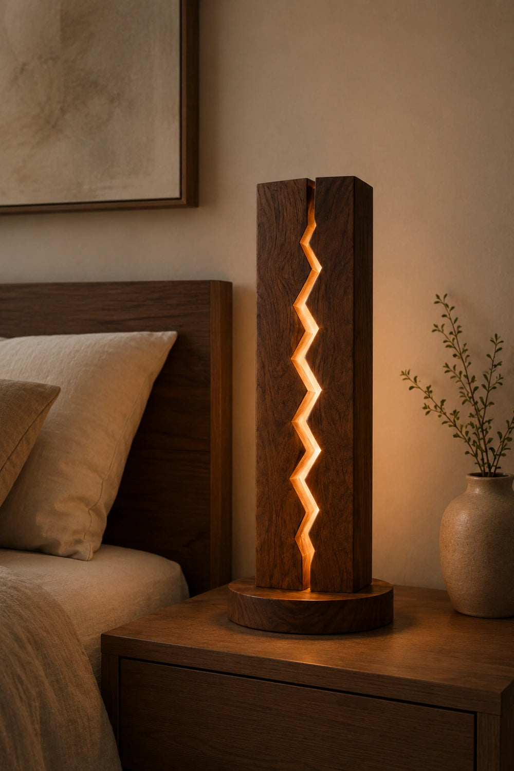Modern Zigzag Wood Column Lamp | Unique Geometric Home Decoration Gift