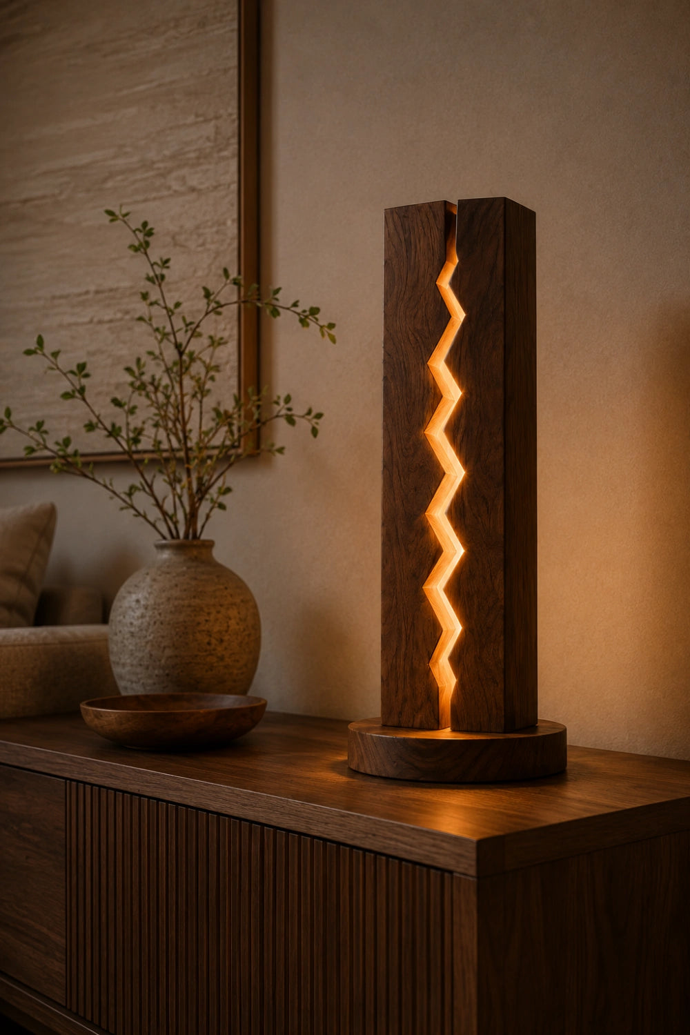 Modern Zigzag Wood Column Lamp | Unique Geometric Home Decoration Gift