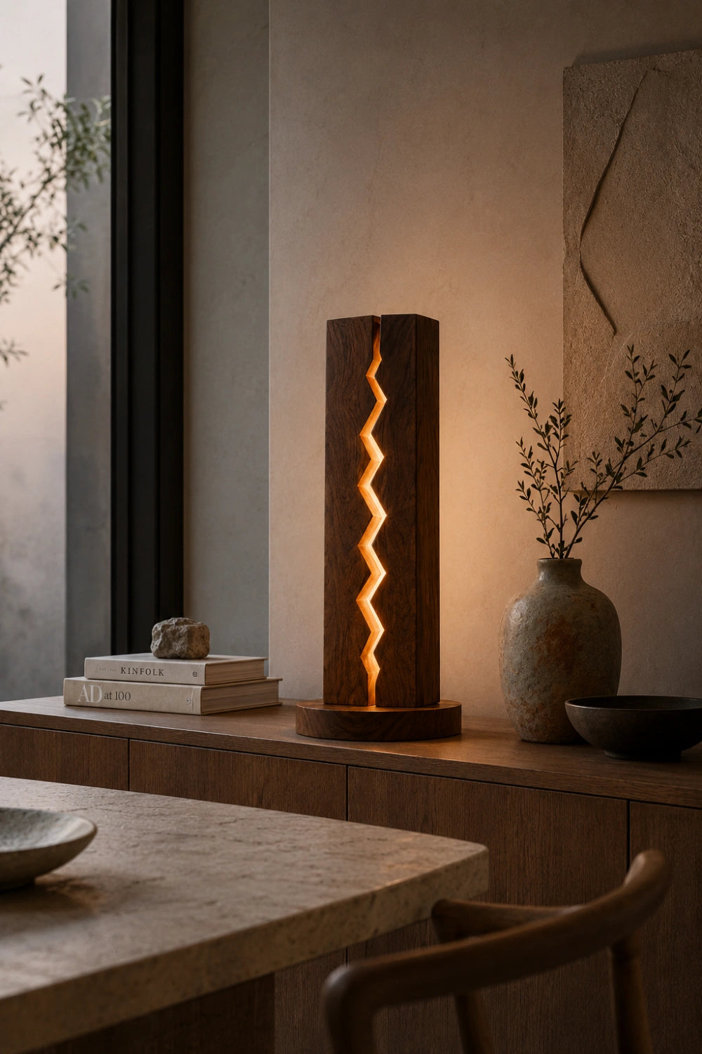 Modern Zigzag Wood Column Lamp | Unique Geometric Home Decoration Gift