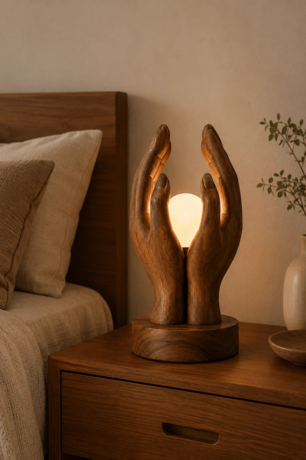 Creative Wood Cupped Hands Lamp | Unique Orb Light for Home Decoration