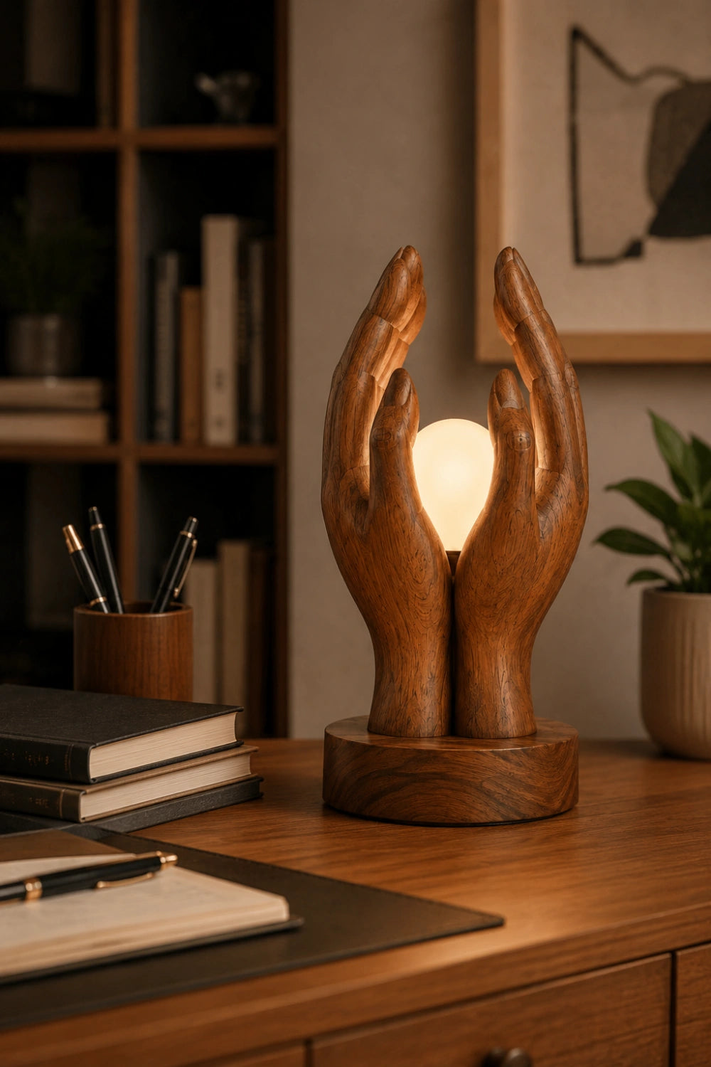 Creative Wood Cupped Hands Lamp | Unique Orb Light for Home Decoration