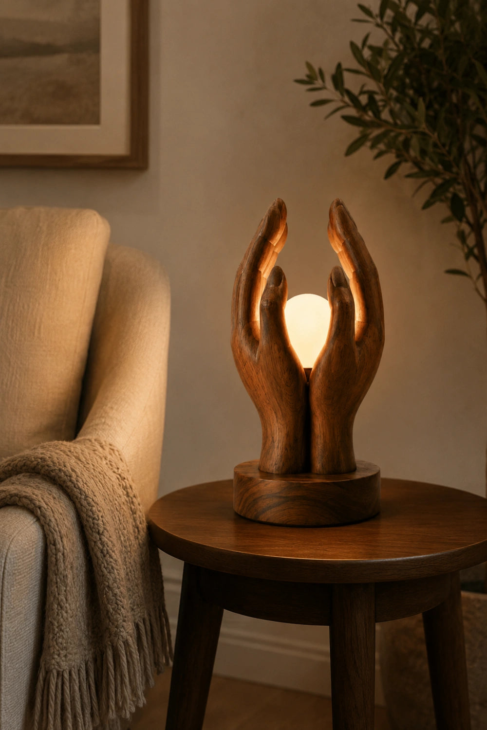 Creative Wood Cupped Hands Lamp | Unique Orb Light for Home Decoration