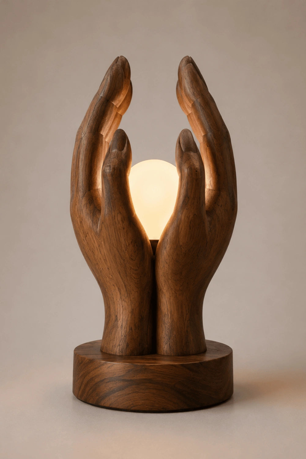 Creative Wood Cupped Hands Lamp | Unique Orb Light for Home Decoration