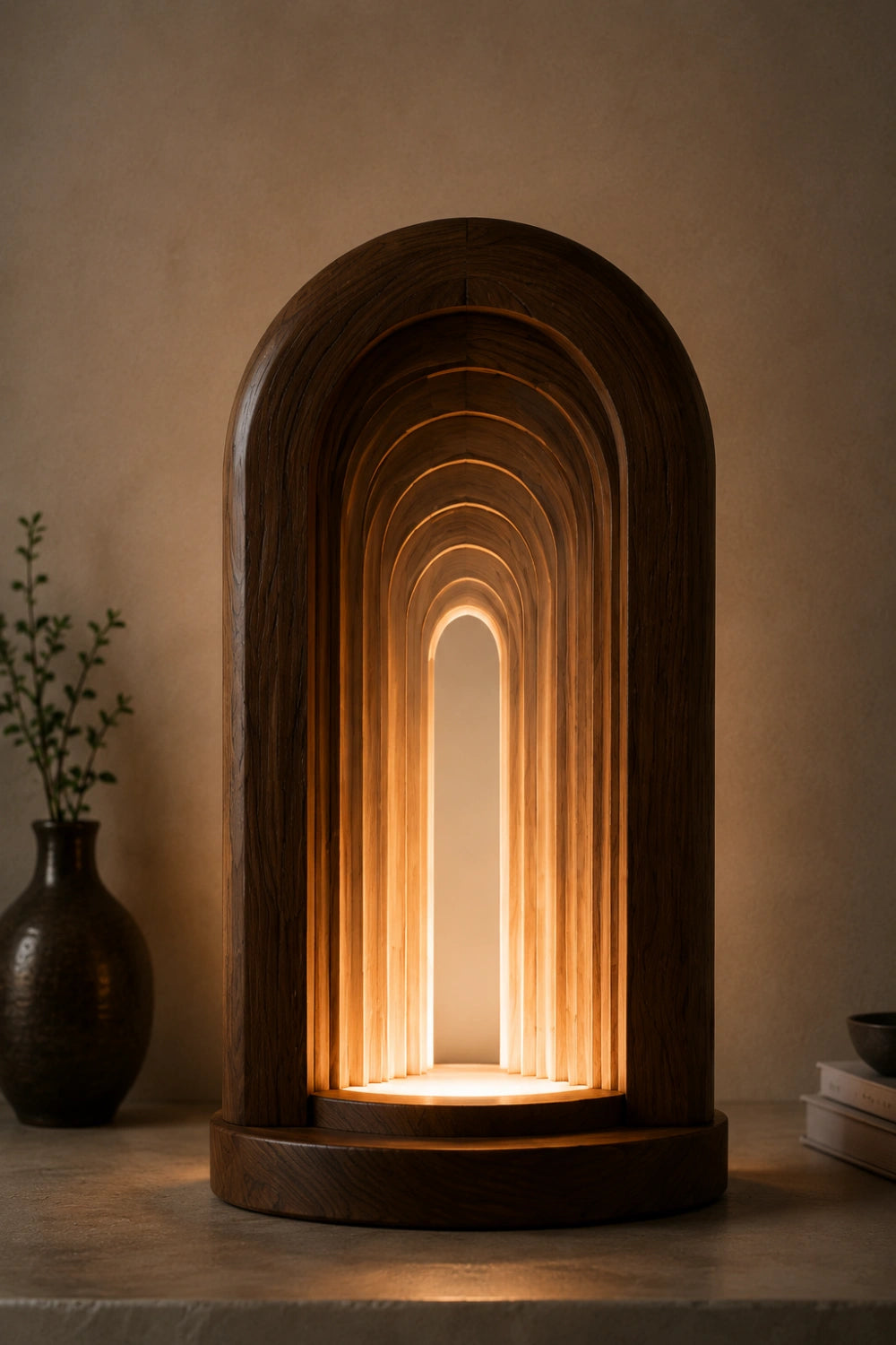 Modern Infinity Arch Wood Lamp | Layered Tunnel Sculpture Light | Aesthetic Decor Gift