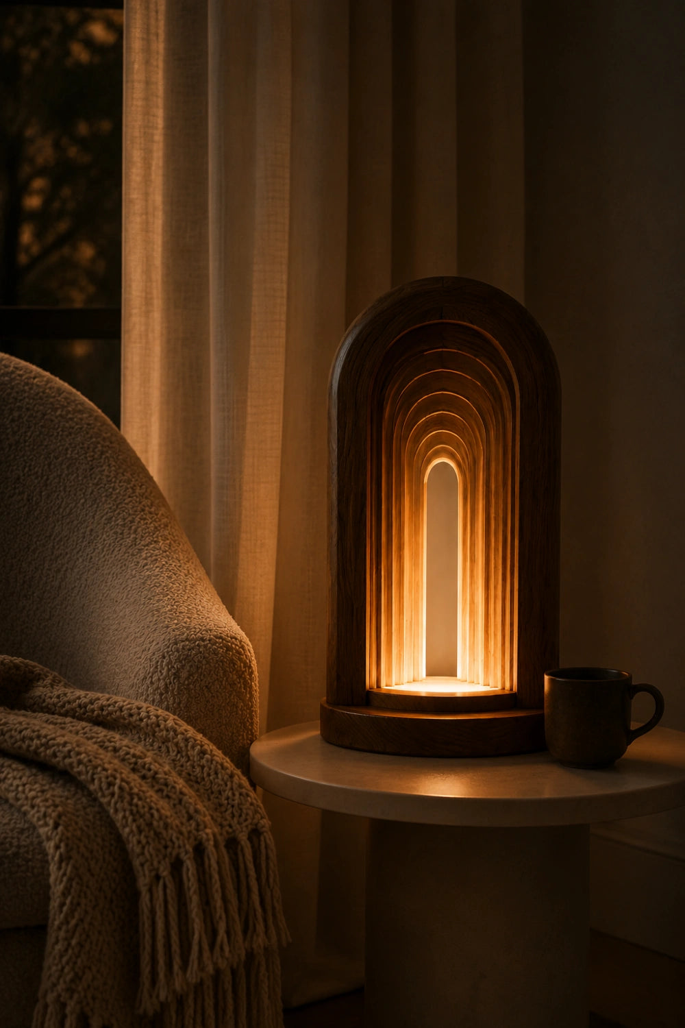 Modern Infinity Arch Wood Lamp | Layered Tunnel Sculpture Light | Aesthetic Decor Gift