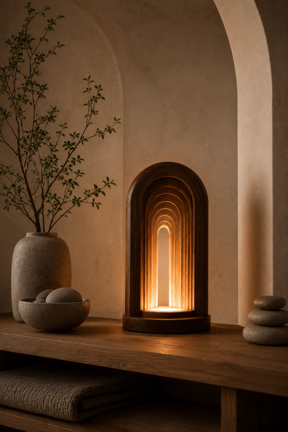 Modern Infinity Arch Wood Lamp | Layered Tunnel Sculpture Light | Aesthetic Decor Gift