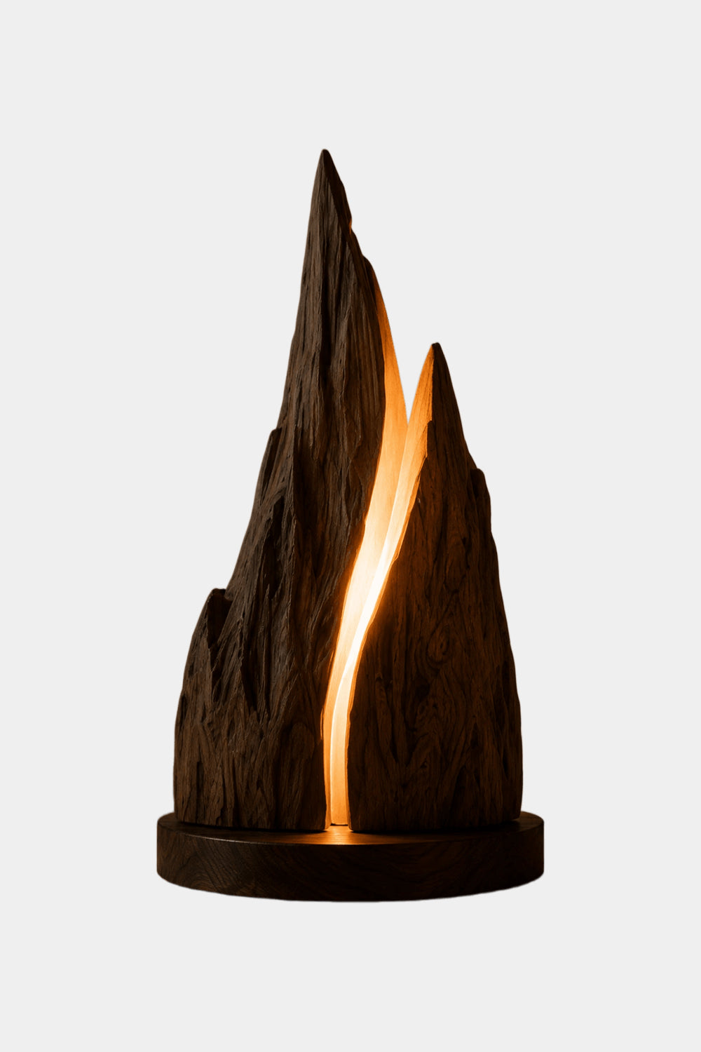 Rustic Mountain Peak Wood Lamp | Handcrafted Raw Wood Sculpture Decor & Gift