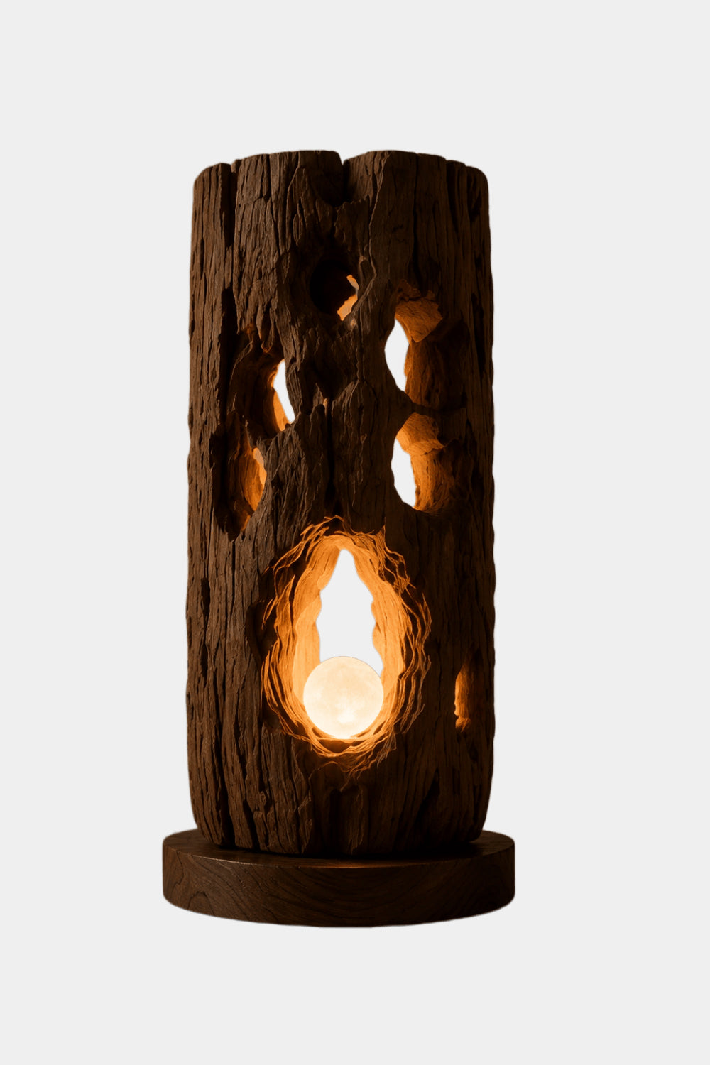 Rustic Log Wood Table Lamp | Natural Bark Texture Light | Unique Earthy Decoration Gift