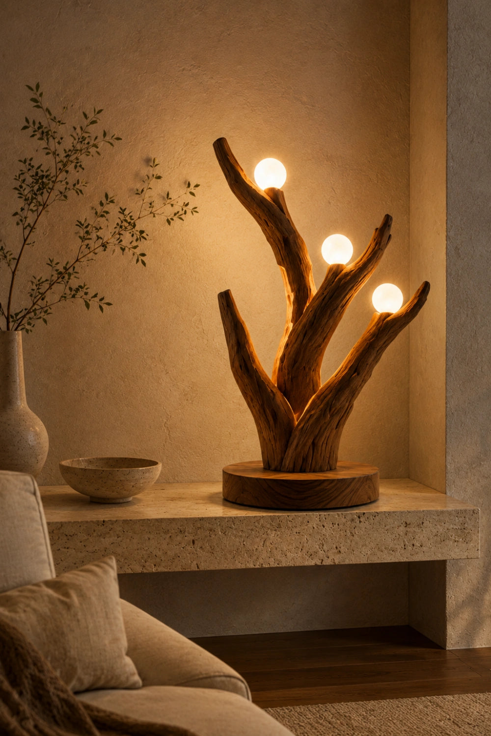 Multi-Light Tree Branch Wood Lamp | Unique Sculptural Decoration & Gift