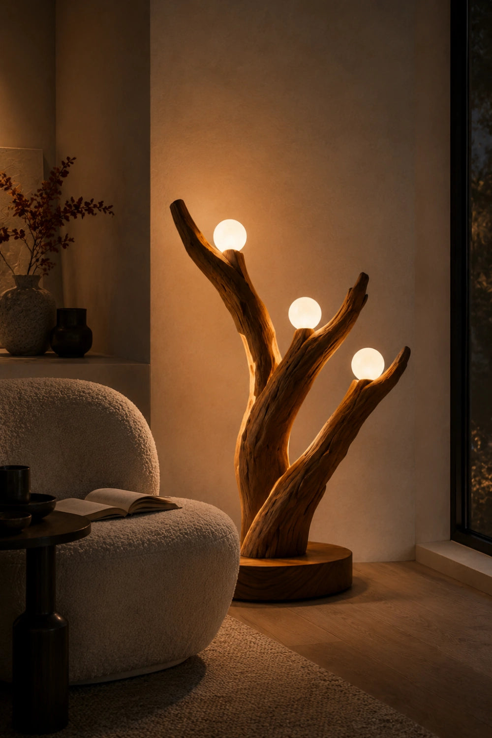 Multi-Light Tree Branch Wood Lamp | Unique Sculptural Decoration & Gift
