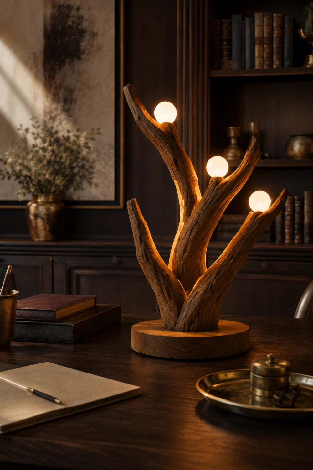 Multi-Light Tree Branch Wood Lamp | Unique Sculptural Decoration & Gift
