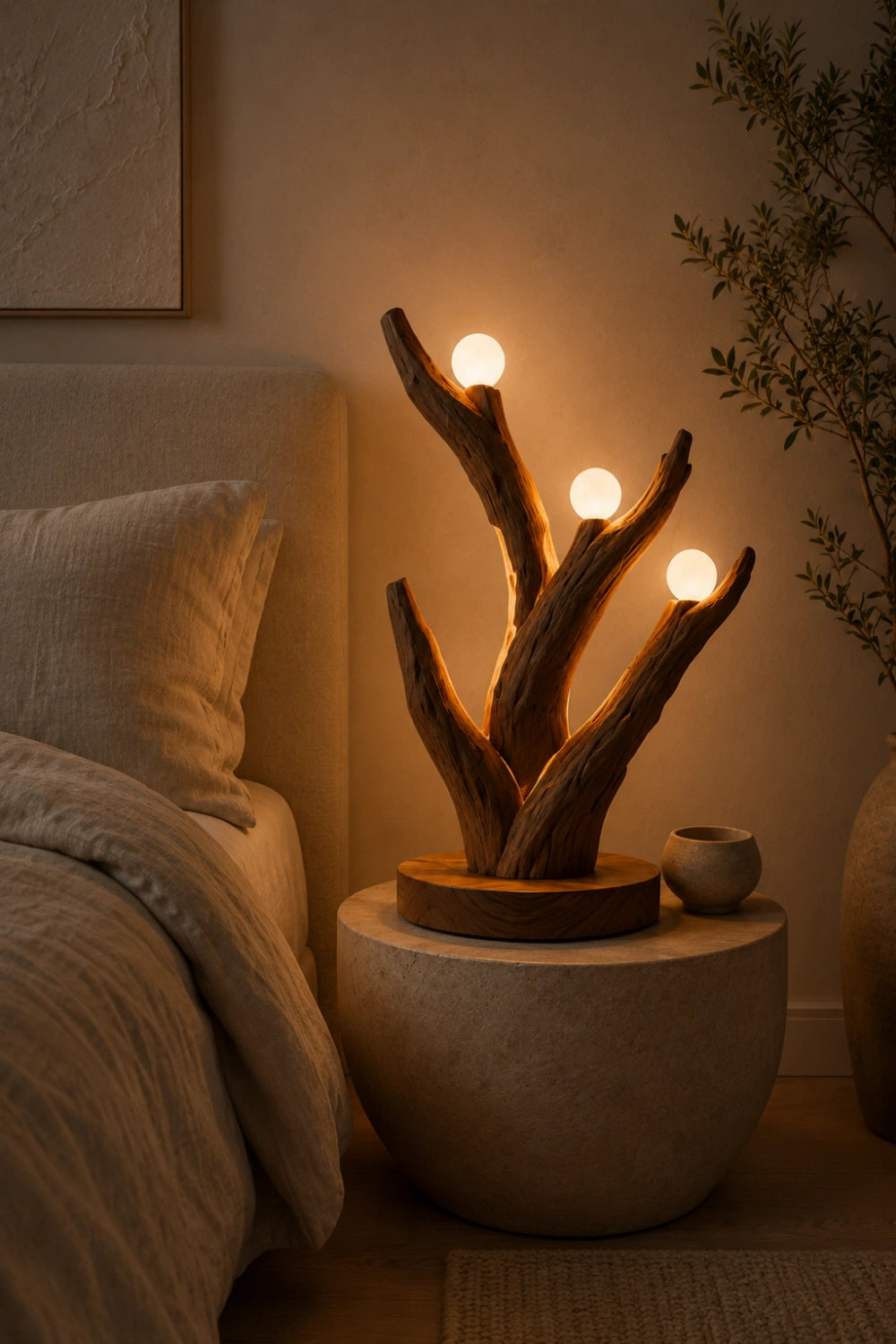 Multi-Light Tree Branch Wood Lamp | Unique Sculptural Decoration & Gift