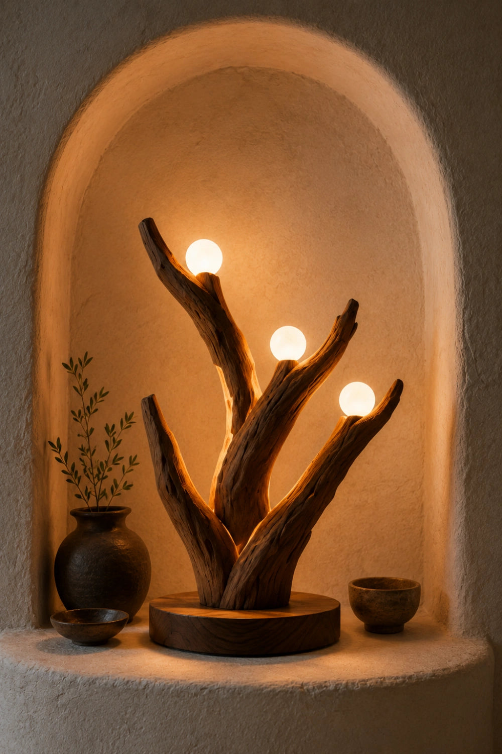 Multi-Light Tree Branch Wood Lamp | Unique Sculptural Decoration & Gift