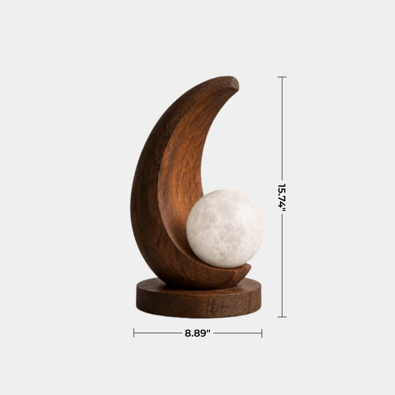Sculptural Wood Moon Sphere Lamp | Creative Desktop Light | Unique Gift Decoration