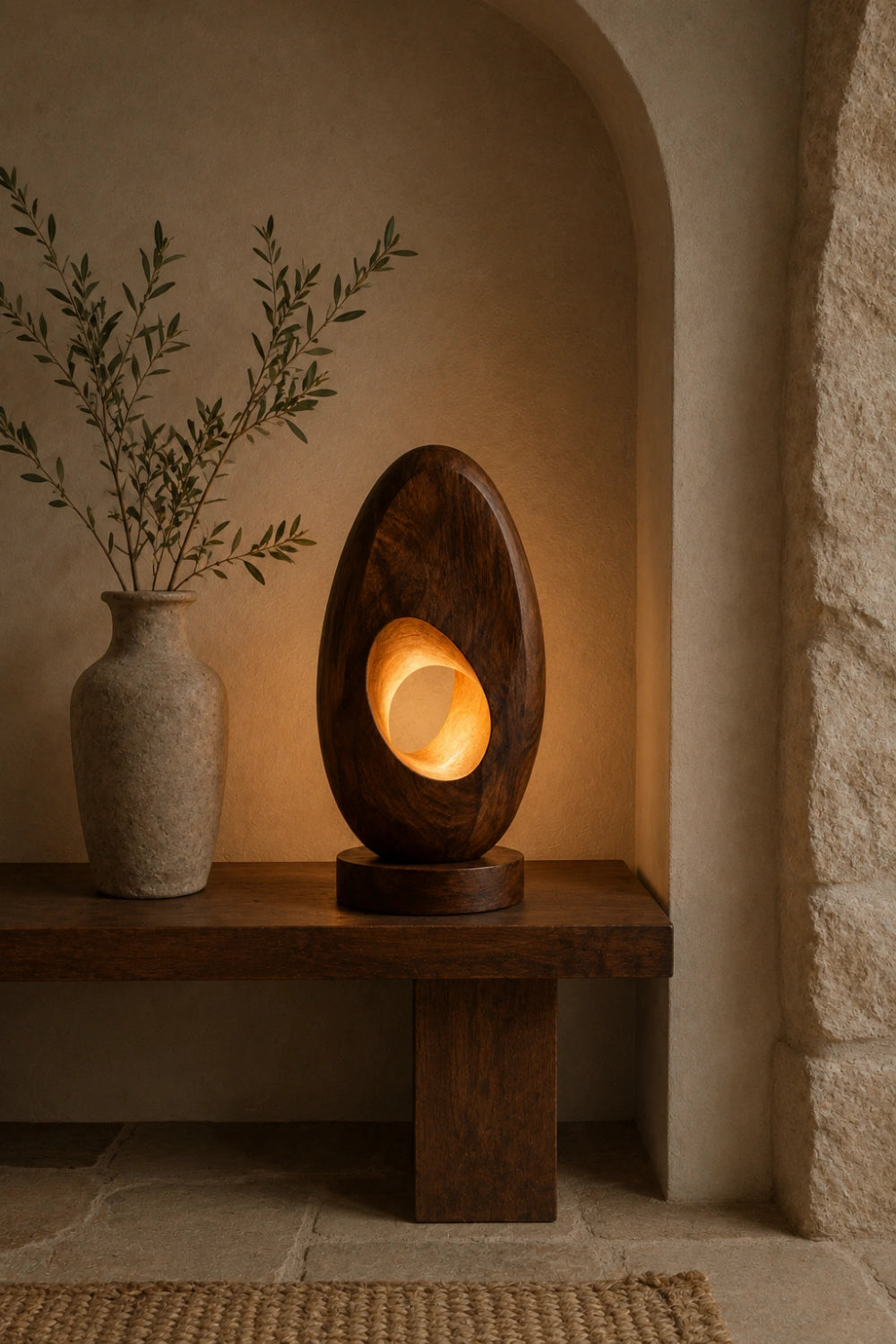 Abstract Oval Wood Sculpture Lamp | Modern Vortex Light | Aesthetic Tabletop Gift