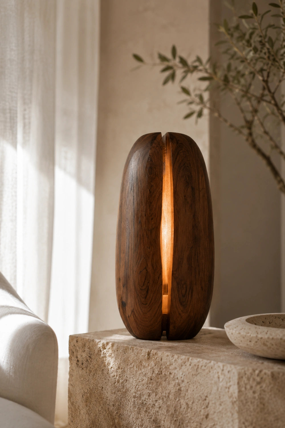 Minimalist Split Wood Lamp | Glowing Fissure Sculpture for Modern Decor & Gift