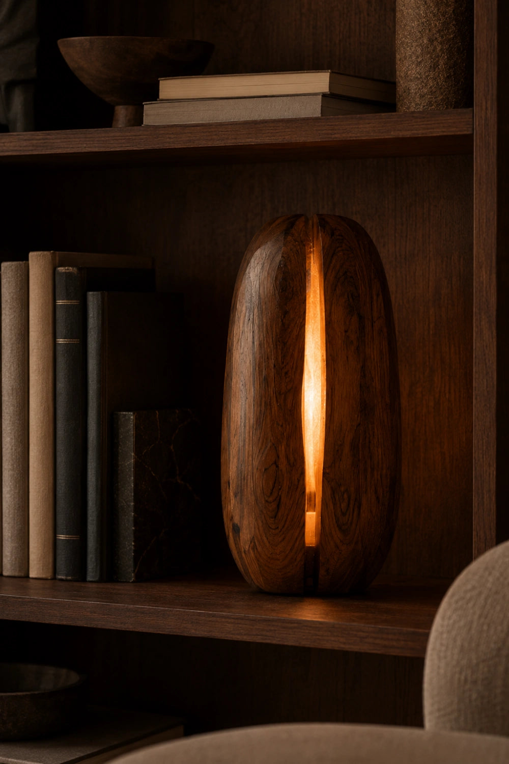 Minimalist Split Wood Lamp | Glowing Fissure Sculpture for Modern Decor & Gift