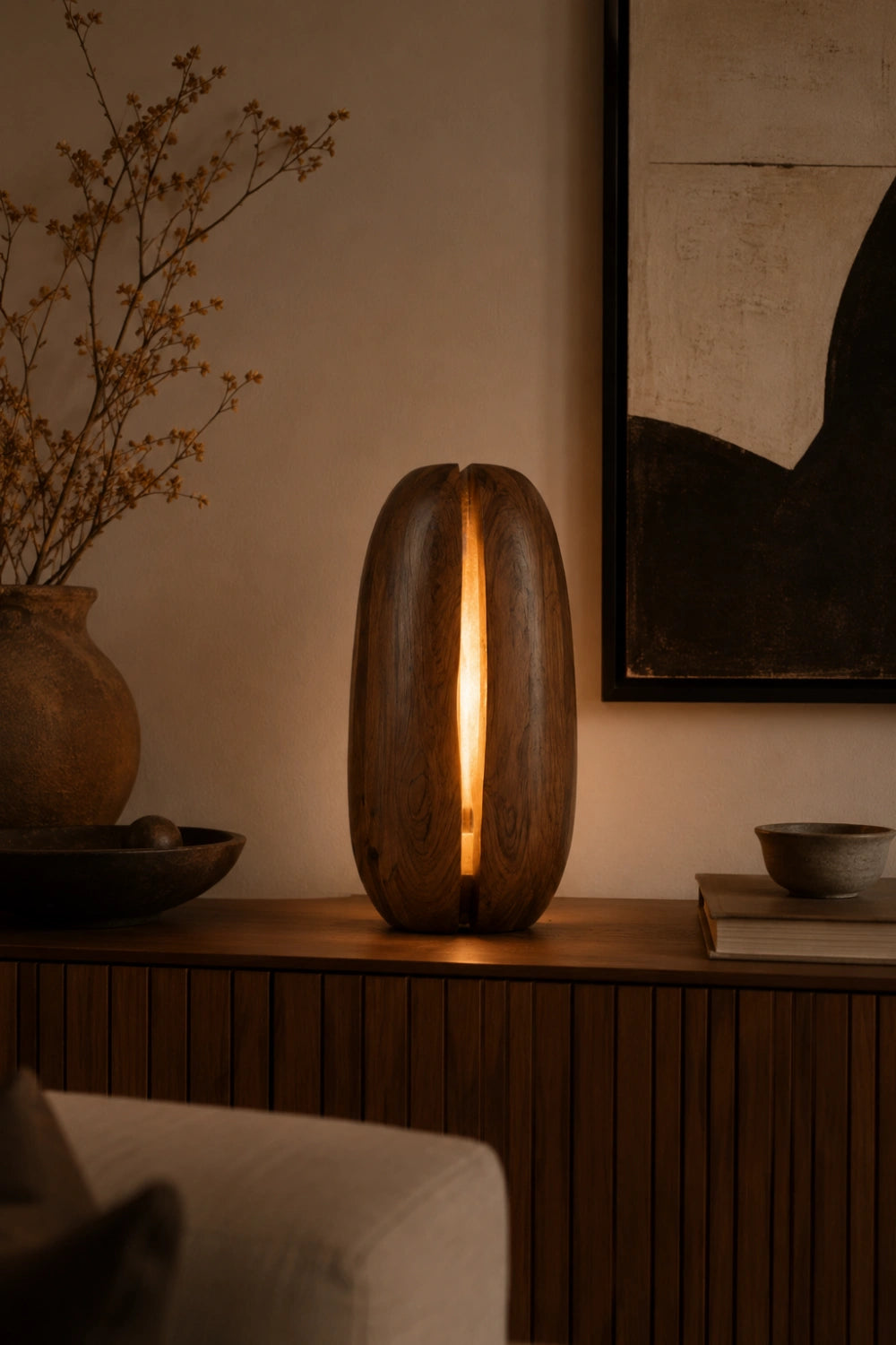 Minimalist Split Wood Lamp | Glowing Fissure Sculpture for Modern Decor & Gift
