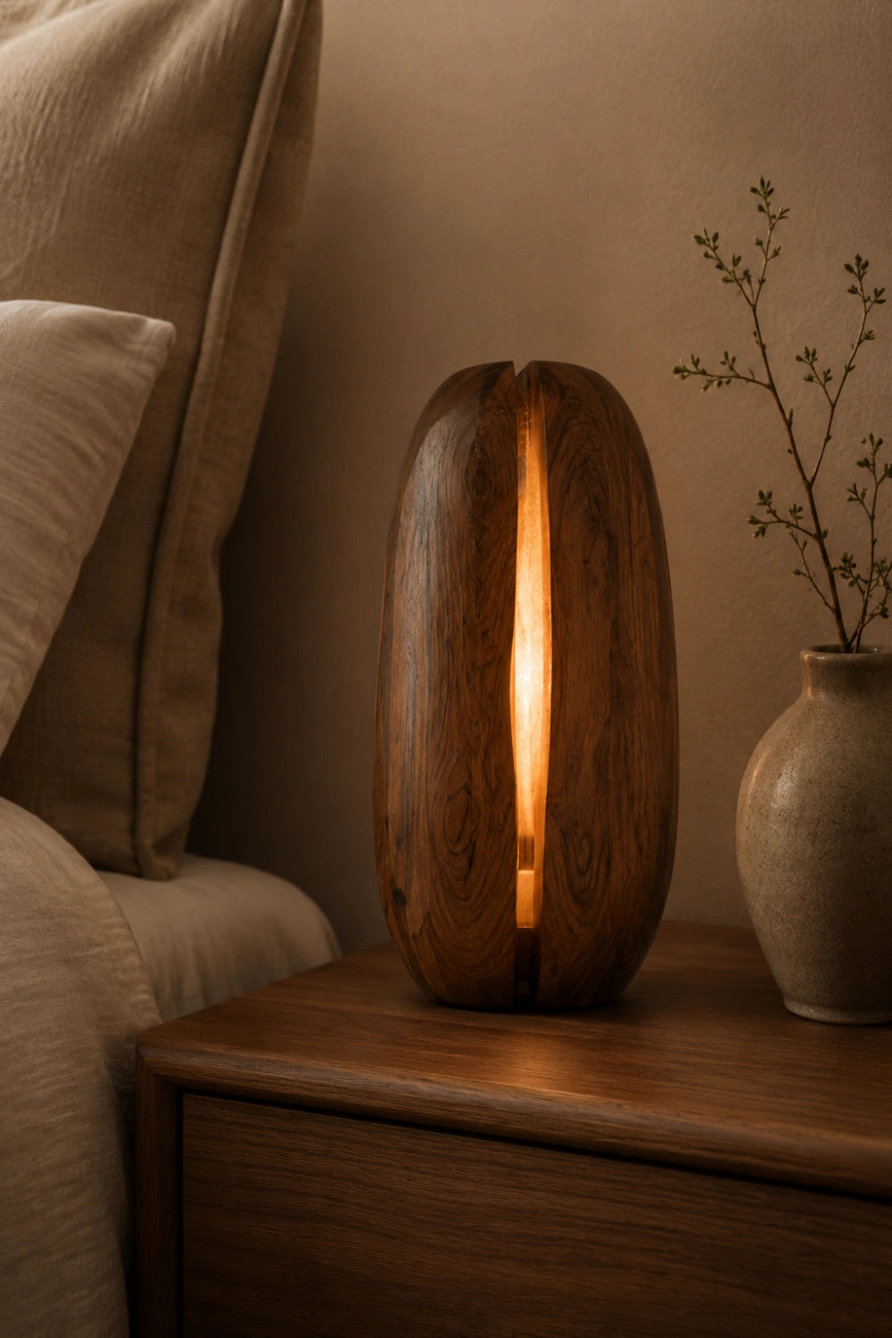 Minimalist Split Wood Lamp | Glowing Fissure Sculpture for Modern Decor & Gift