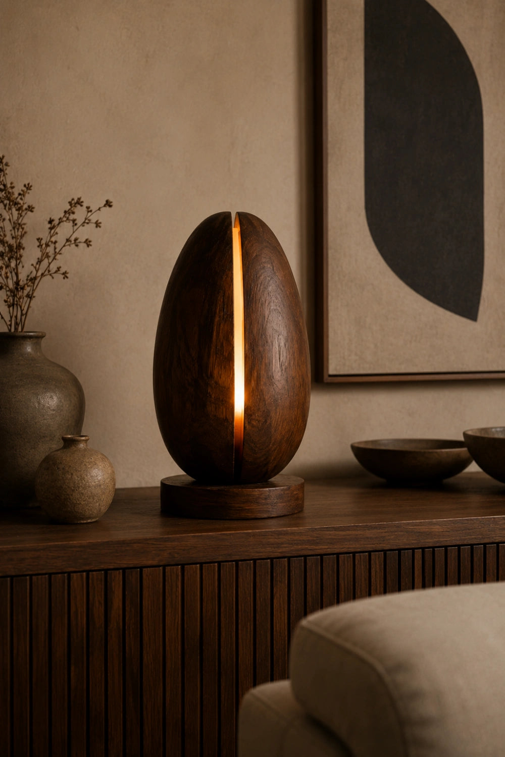 Minimalist Split Wood Lamp | Glowing Fissure Sculpture for Modern Decor & Gift