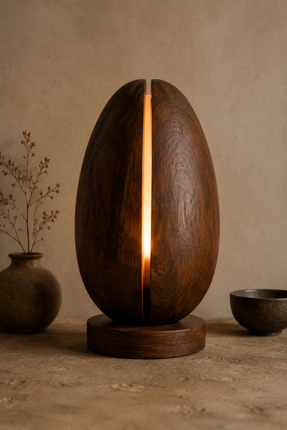 Minimalist Split Wood Lamp | Glowing Fissure Sculpture for Modern Decor & Gift