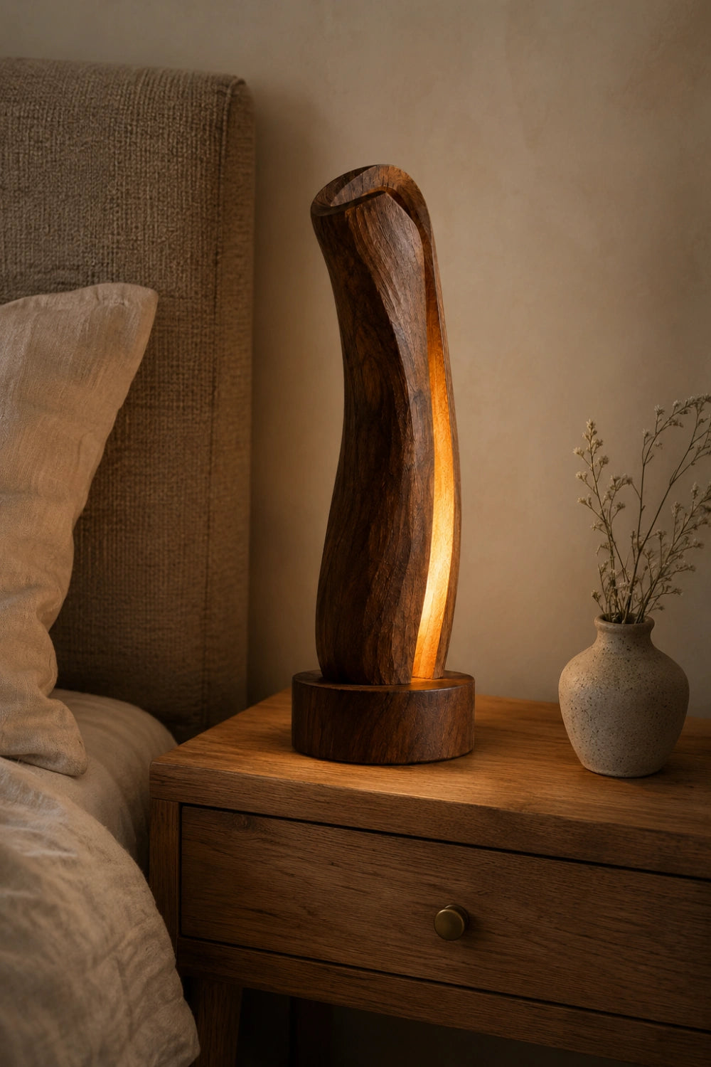 Wabi-Sabi Curved Wooden Light | Minimalist Slender Art Lamp | Modern Decor Gift