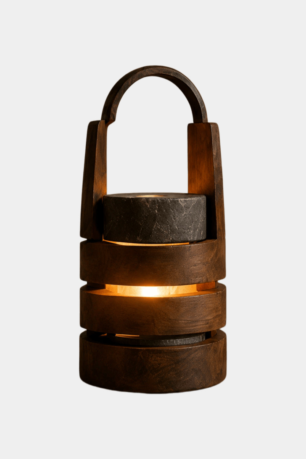 Modern Wood Lantern Table Lamp | Arch Handle Tiered Light | Unique Decorative Gift