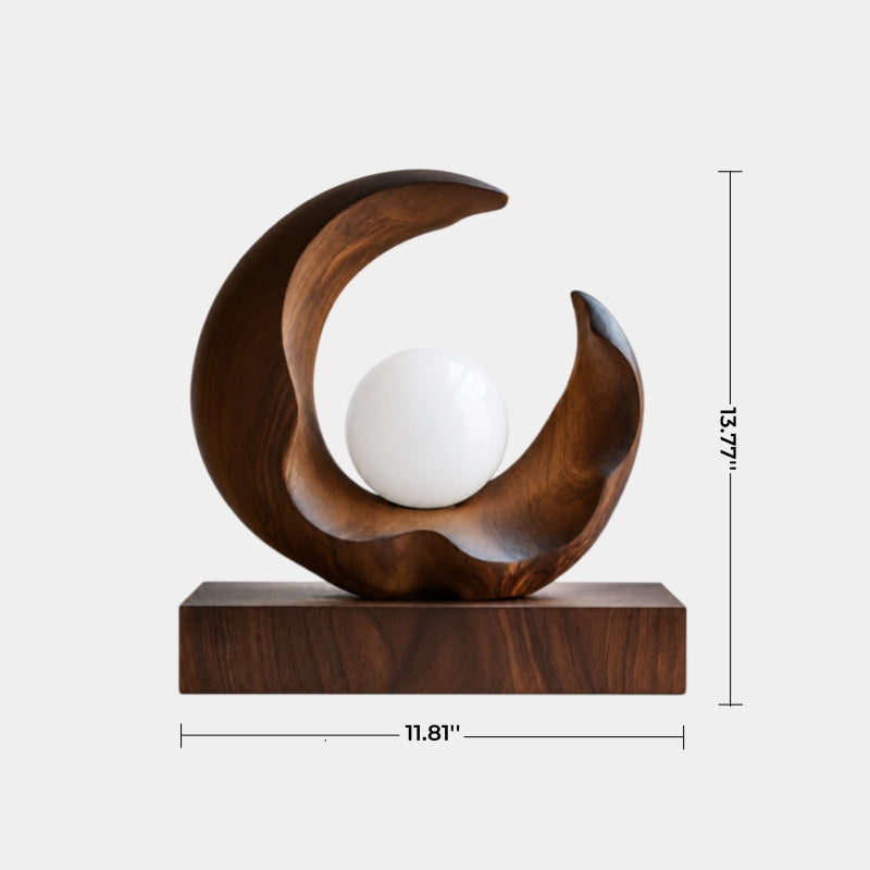 Sculptural Wood Crescent Lamp | Modern Orb Mood Decor Unique Gift Idea