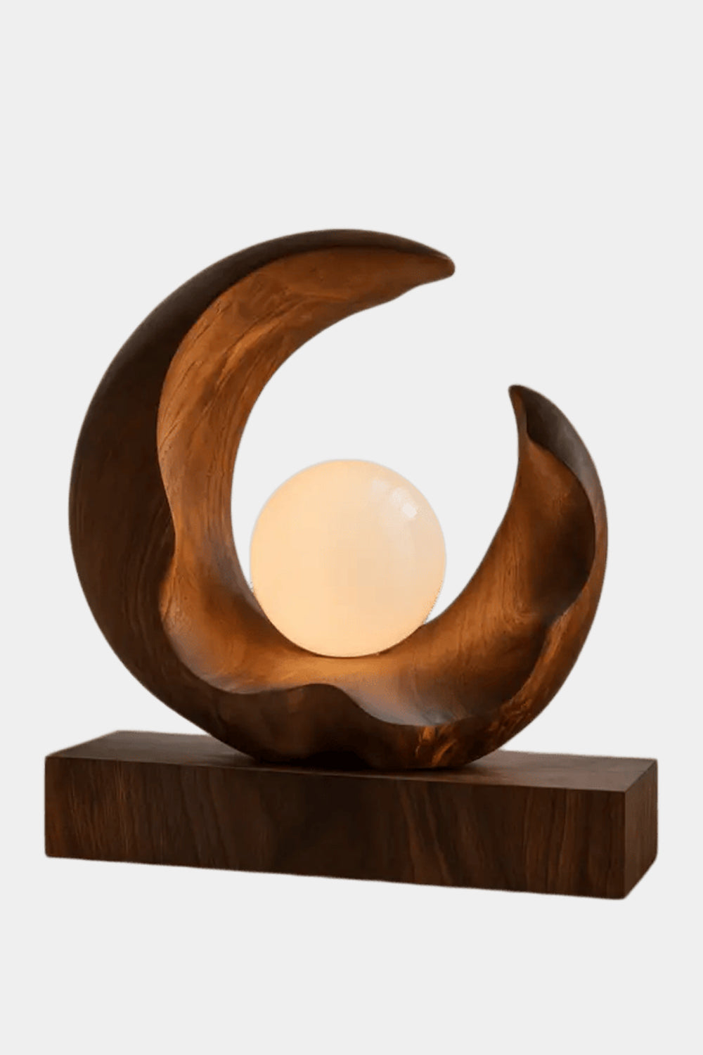 Sculptural Wood Crescent Lamp | Modern Orb Mood Decor Unique Gift Idea