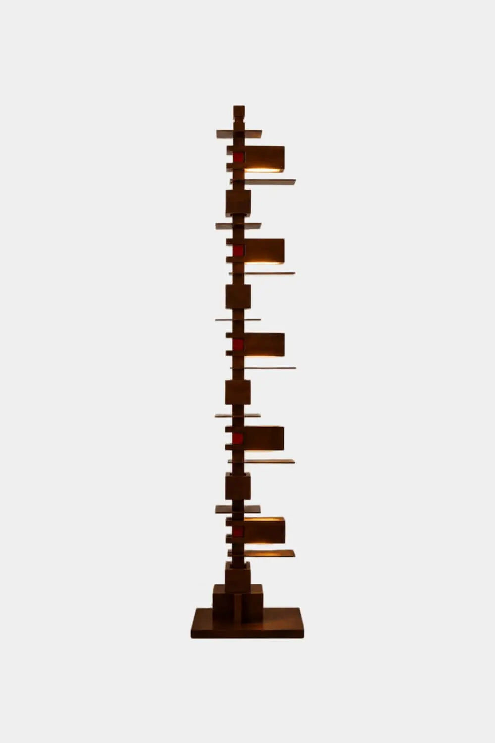 Large Modern Wooden Floor Lamp Abstract Geometric Totem Design For Living Room