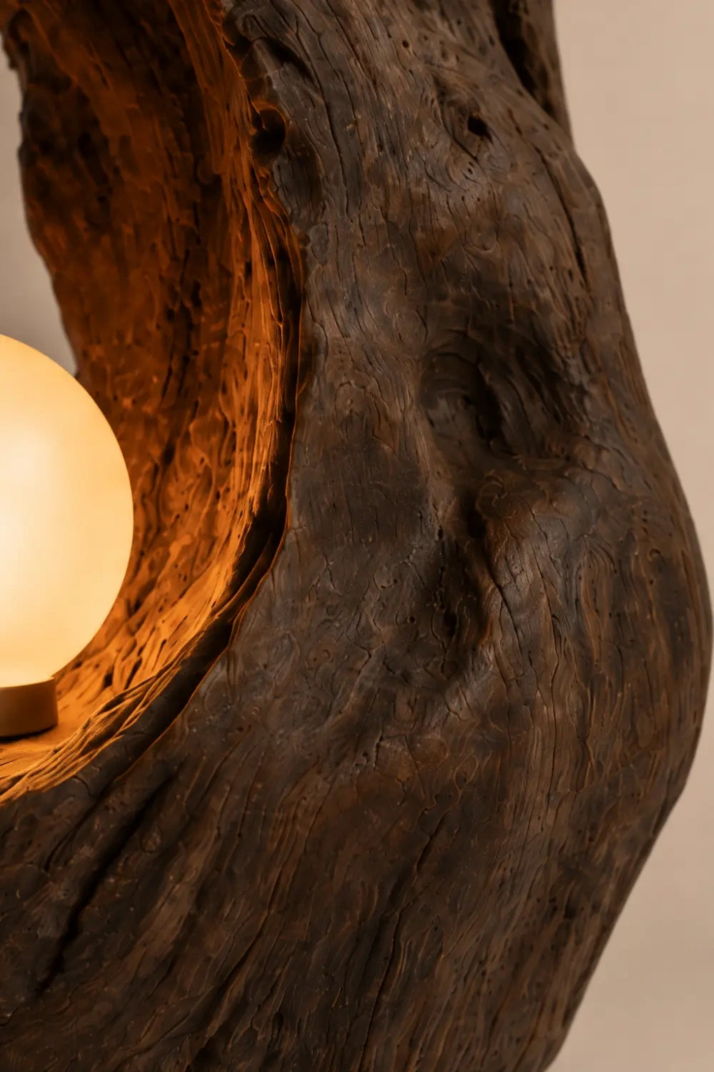 Hand Carved Organic Wood Table Lamp With Warm Glow For Modern Living Rooms