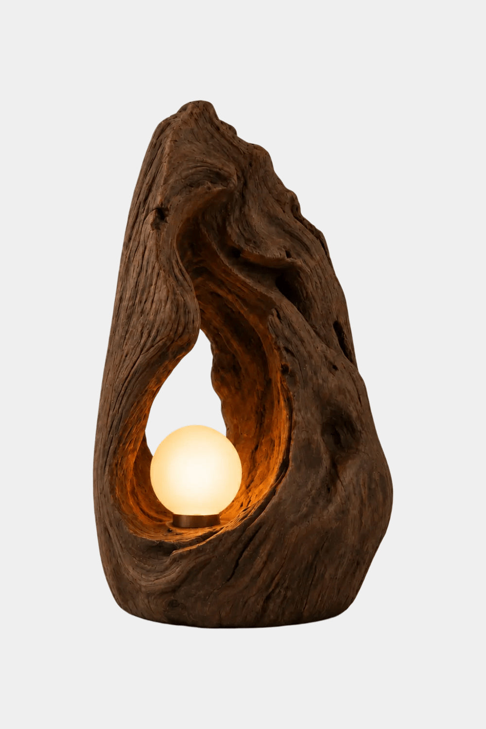 Hand Carved Organic Wood Table Lamp With Warm Glow For Modern Living Rooms