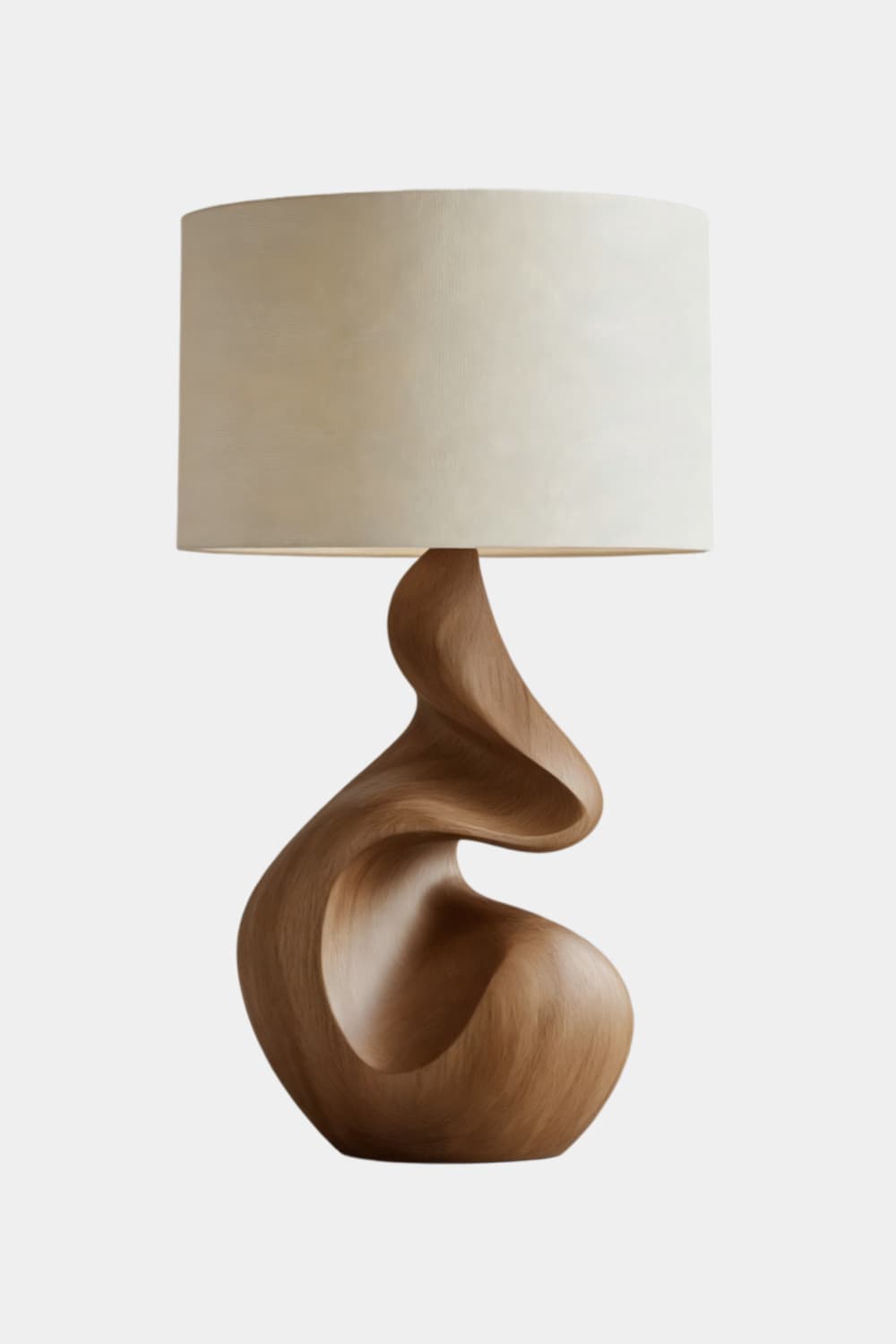 Organic Sculptural Wooden Table Lamp | Fluid Curved Wood Base Ambient Lighting