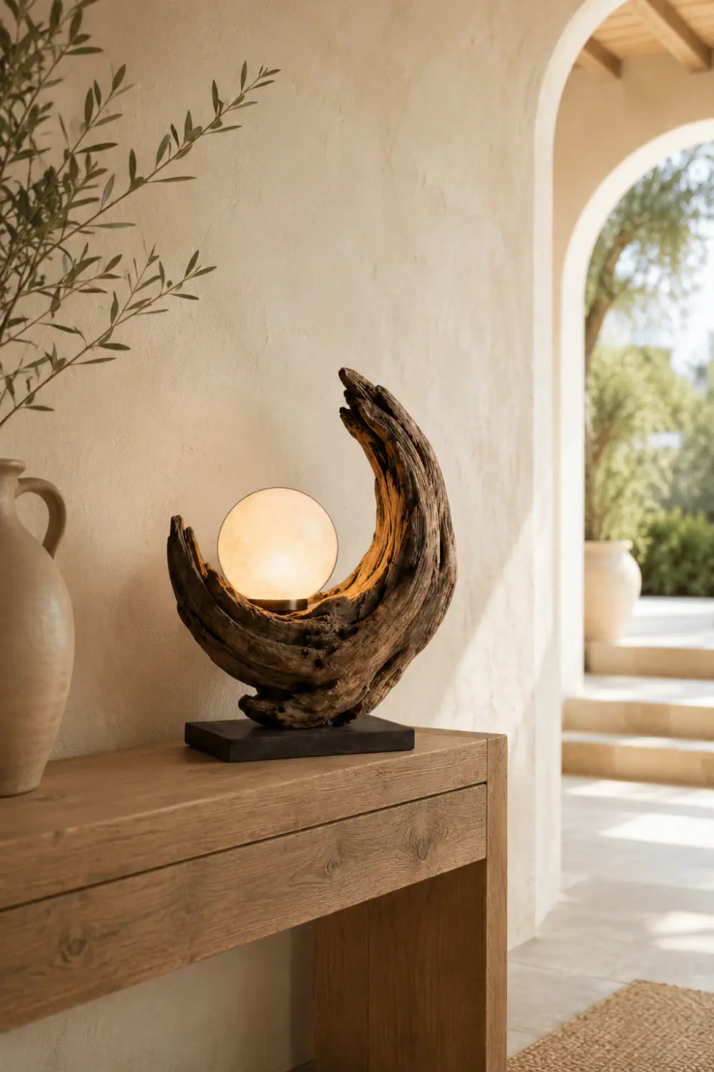Handcrafted Wooden Sculpture Lamp Abstract Design For Living Room And Bedroom