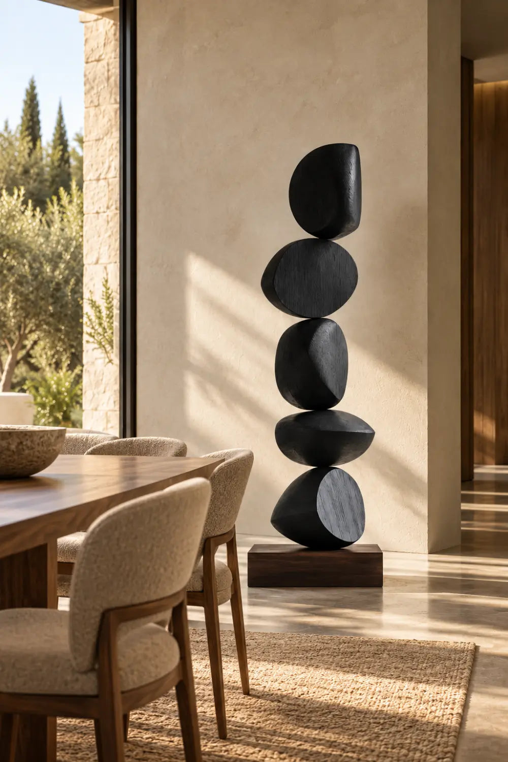 Large Black Abstract Wood Sculpture For Modern Home Decor