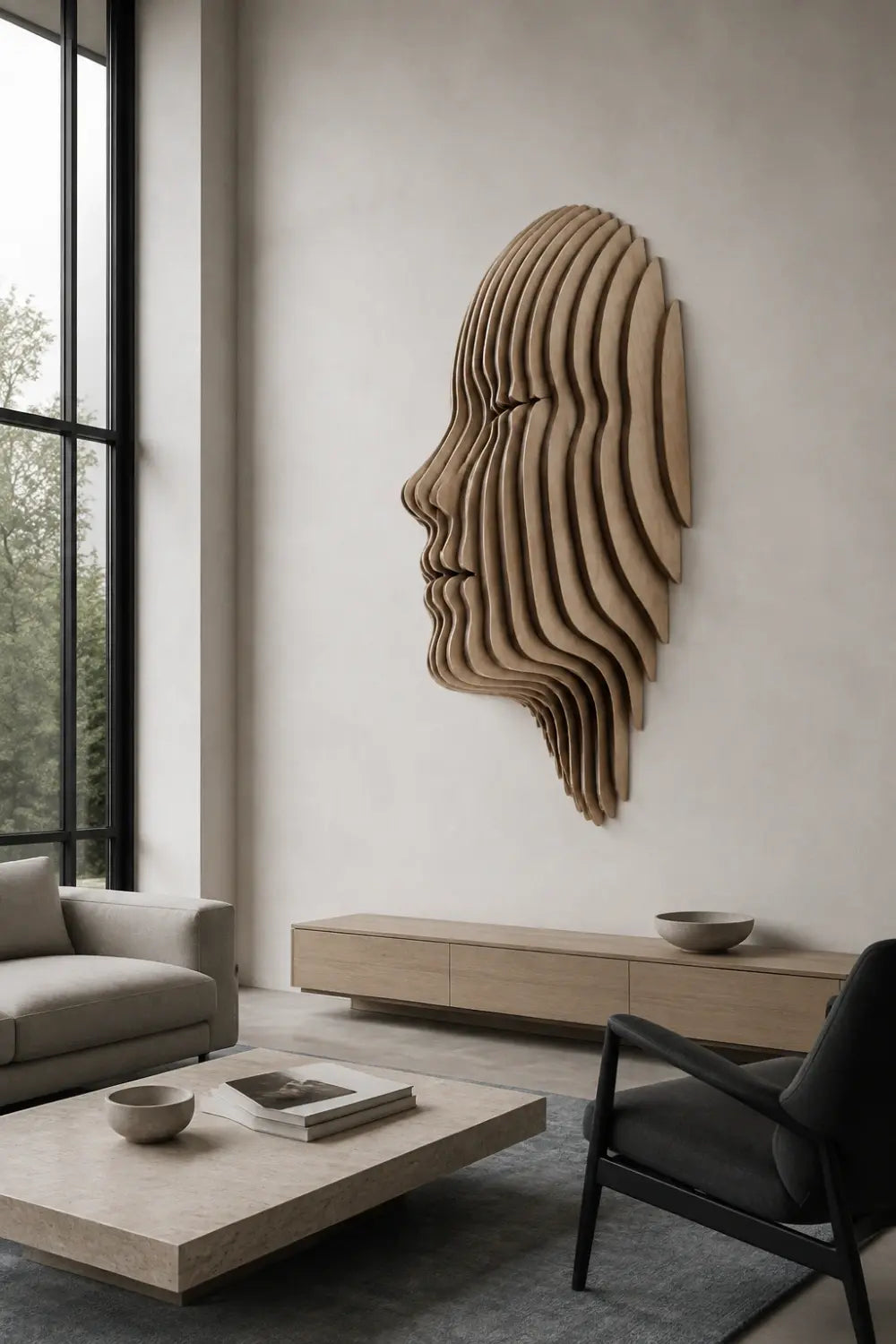 Parametric Sliced Wooden Face Wall Art | 3D Layered Profile Relief Decor