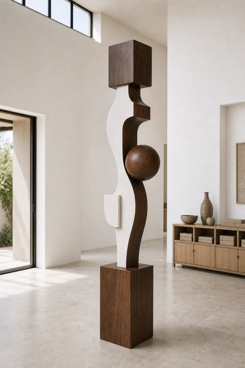 Large Abstract Wood Floor Sculpture Modern Minimalist Home Decor Art Piece