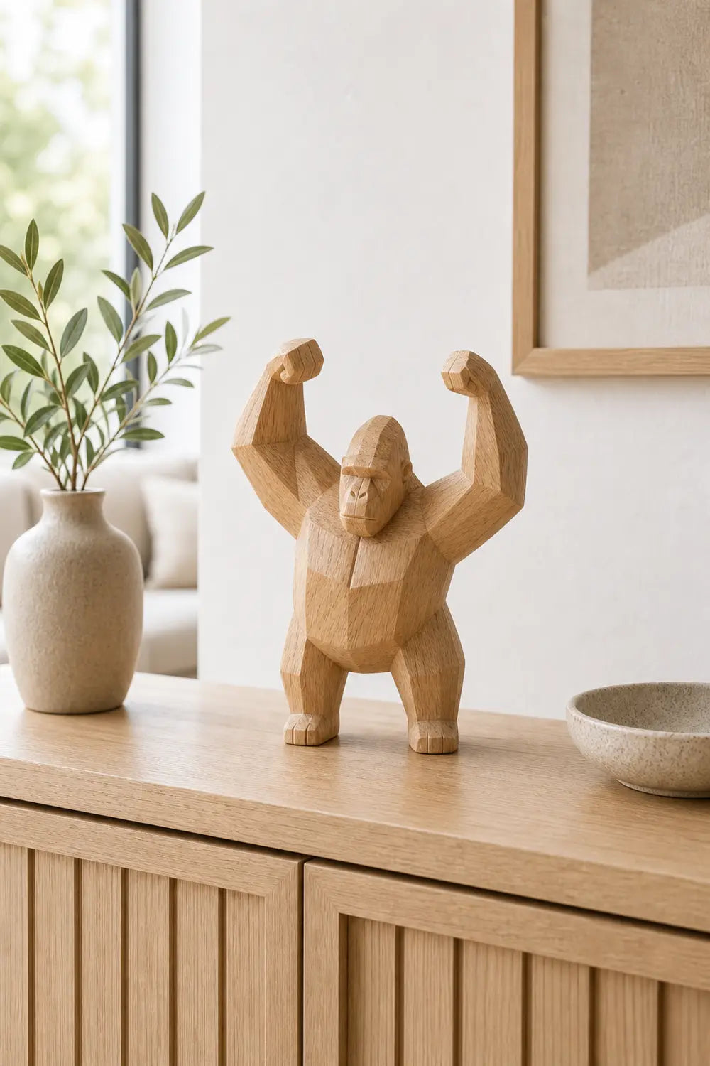 Hand-Carved Wooden Gorilla Sculpture Abstract Animal Art For Modern Home Decor