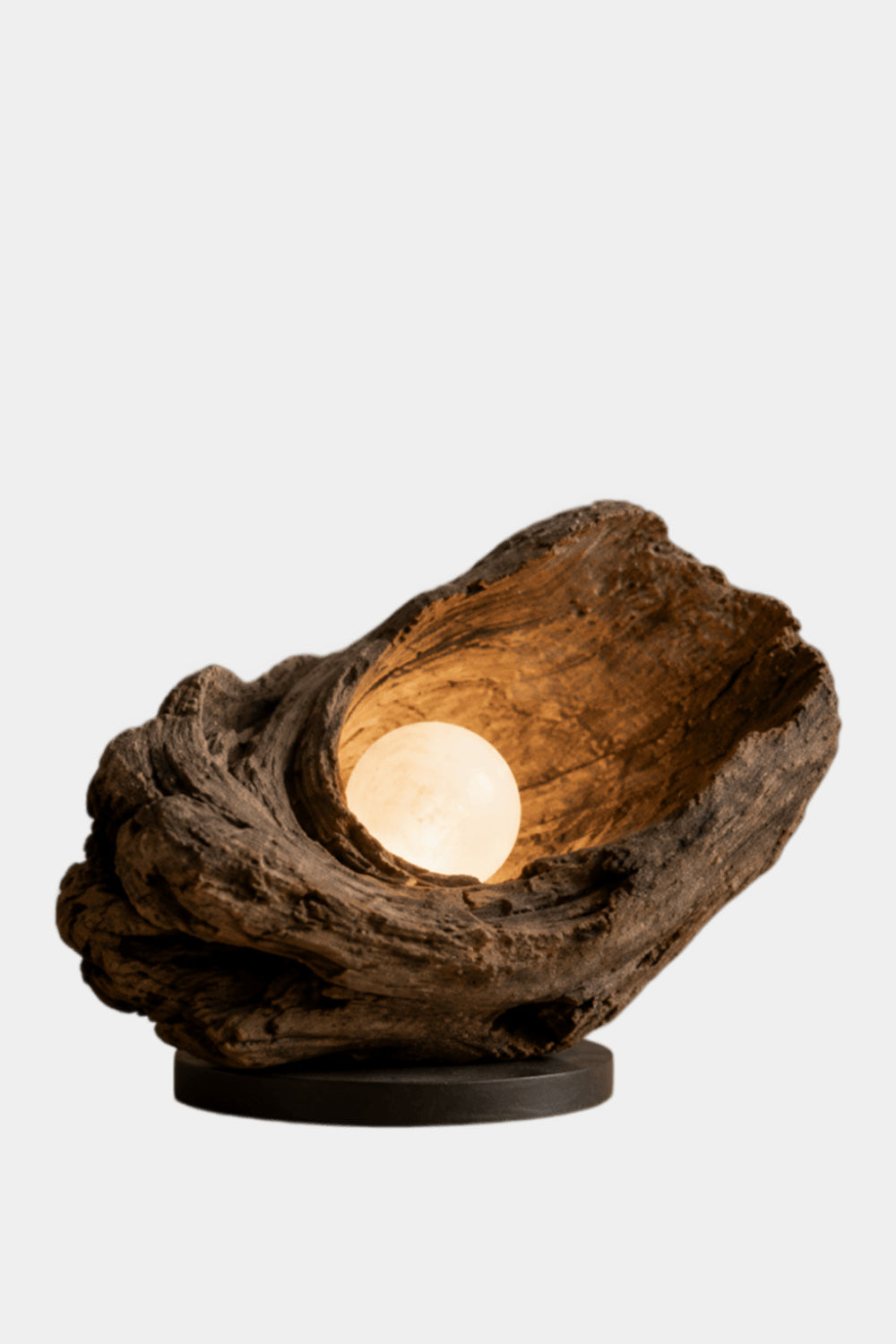 Handcrafted Weathered Driftwood Table Sculptural Wooden Lamp With Warm Glow For Modern Home Decor