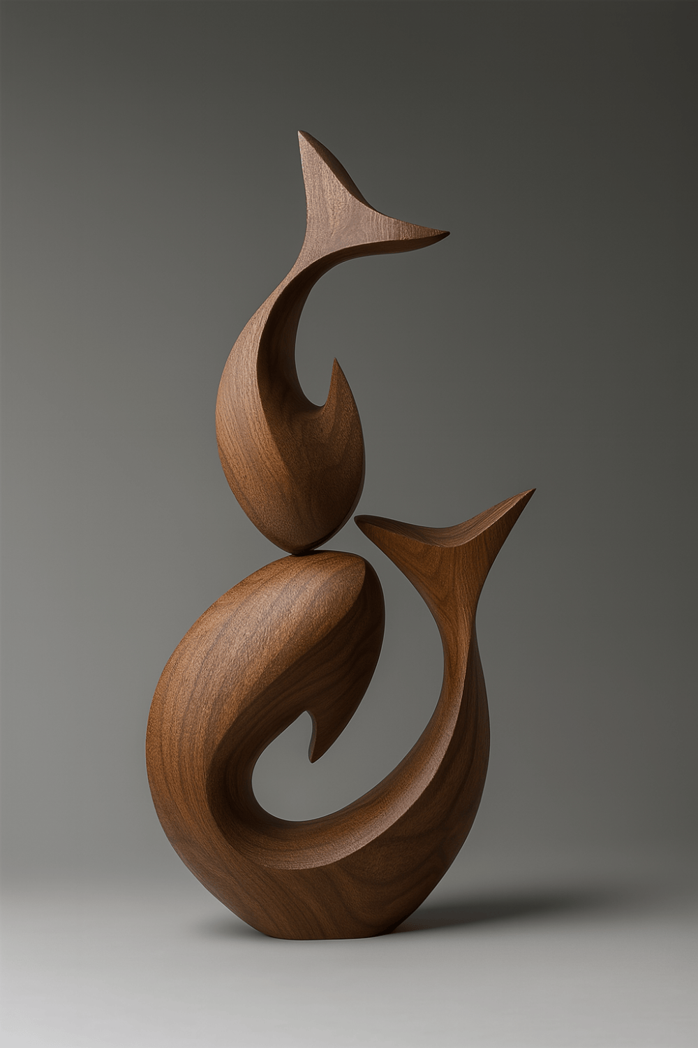 Modern Wooden Fish Sculpture Abstract Handcarved Decor Piece Wood Art