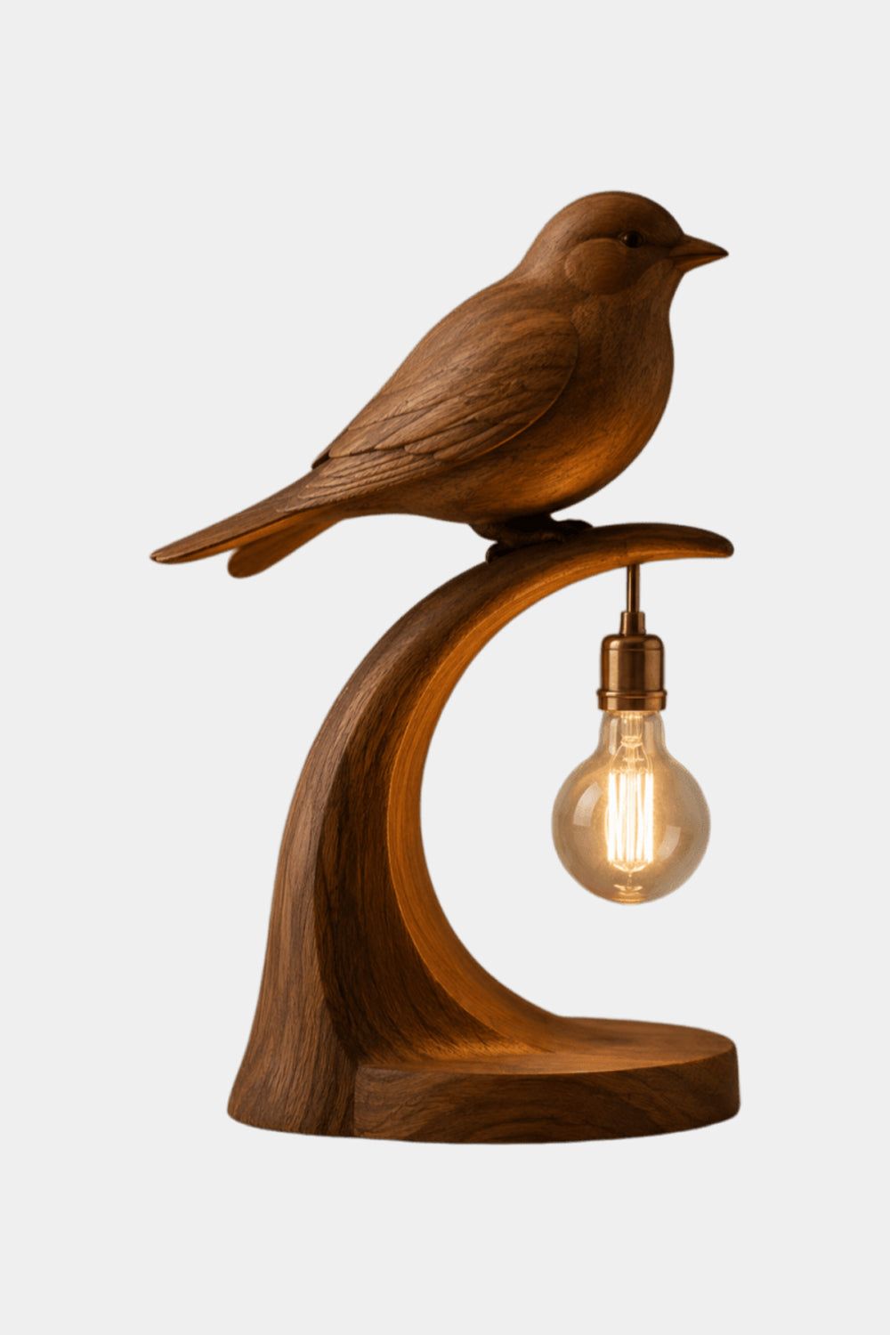 Hand Carved Walnut Bird Table Lamp Modern Organic Lighting Decor