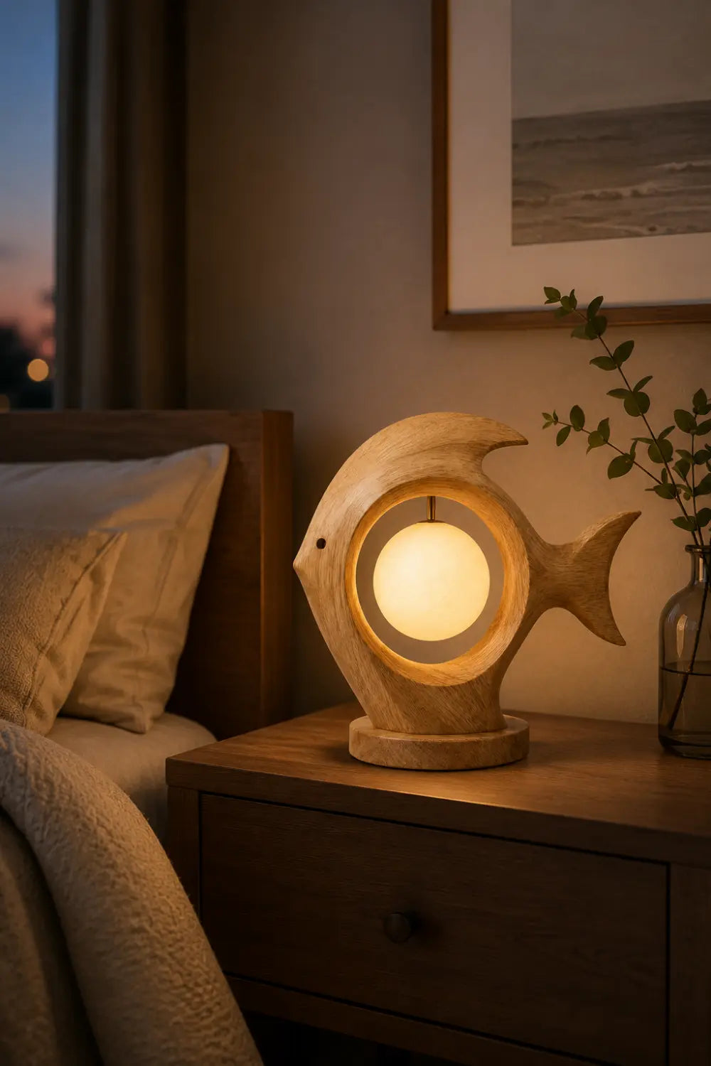 Modern Fish Shaped Wooden Table Lamp For Minimalist Home Decor And Warm Ambient Lighting