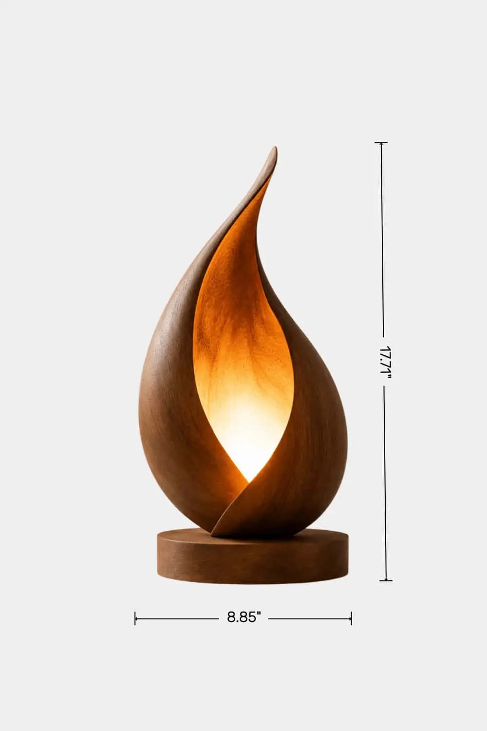 Sculptural Flame Wood Table Lamp | Aesthetic Ambient Light For Living Space