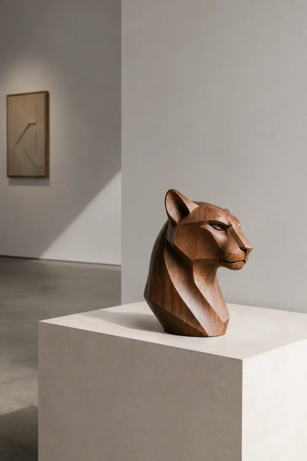 Abstract Wooden Panther Statue Minimalist Animal Sculpture For Contemporary Interiors