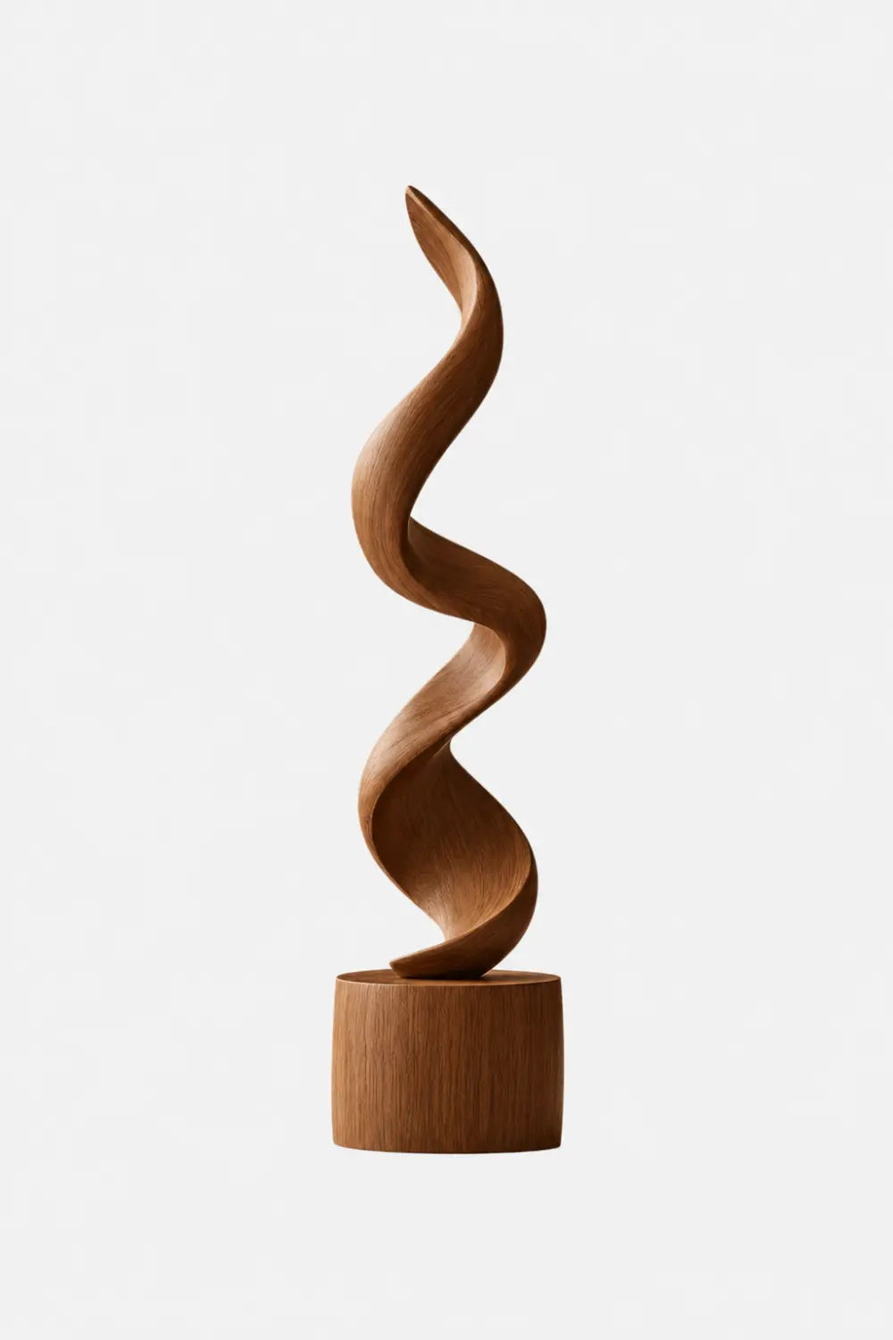 Large Spiral Oak Wood Sculpture Modern Abstract Floor Standing Statue For Home Decor