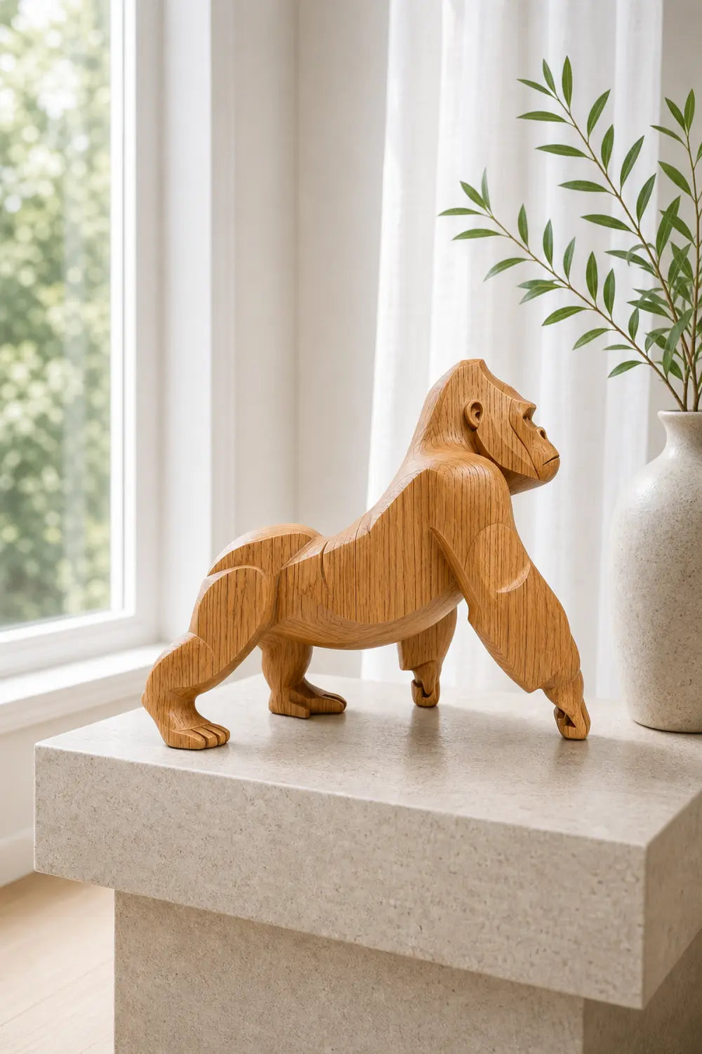 Hand-Carved Wooden Gorilla Sculpture Modern Animal Statue For Home Decor