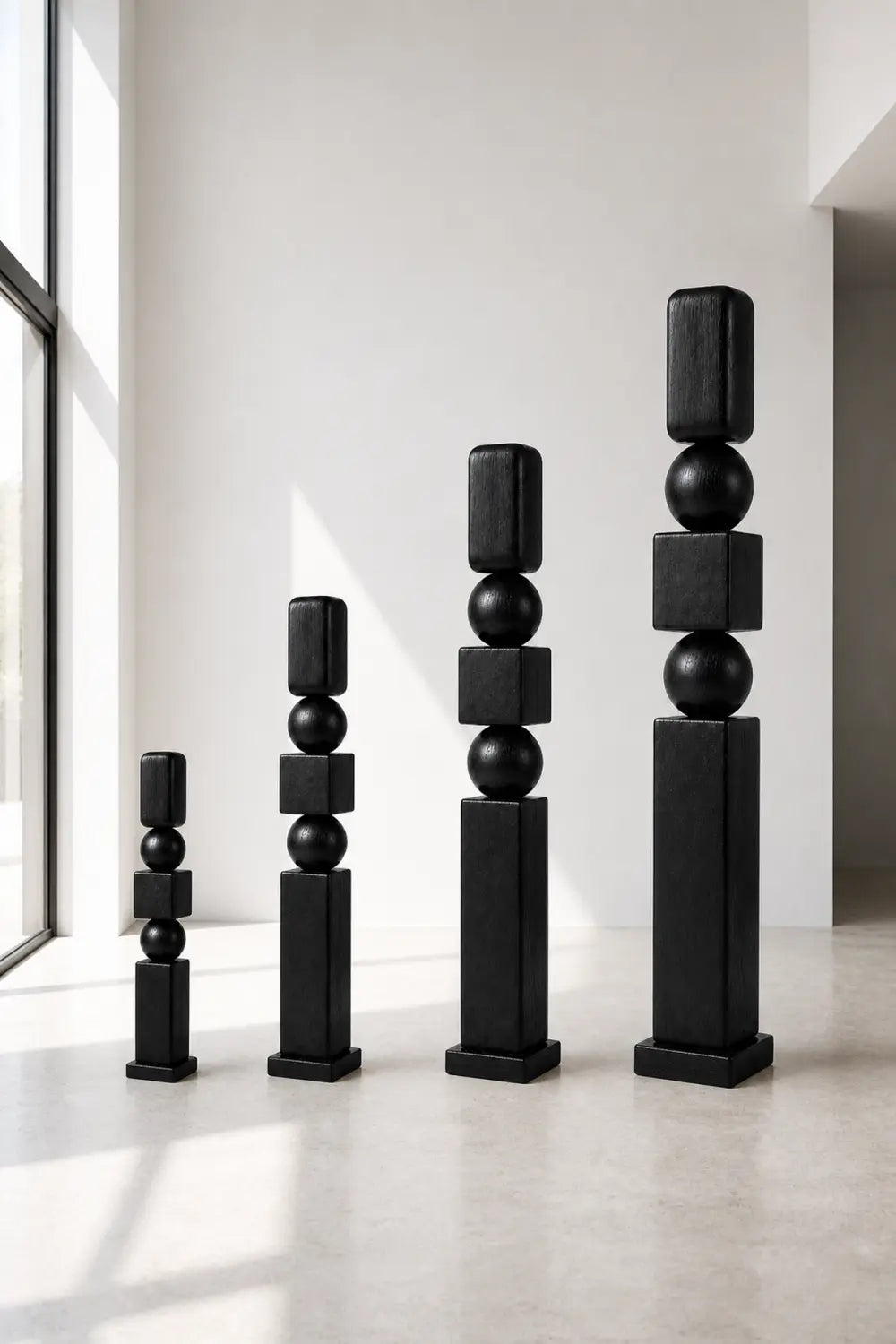 Large Abstract Black Wood Floor Sculpture Modern Minimalist Home Decor Art