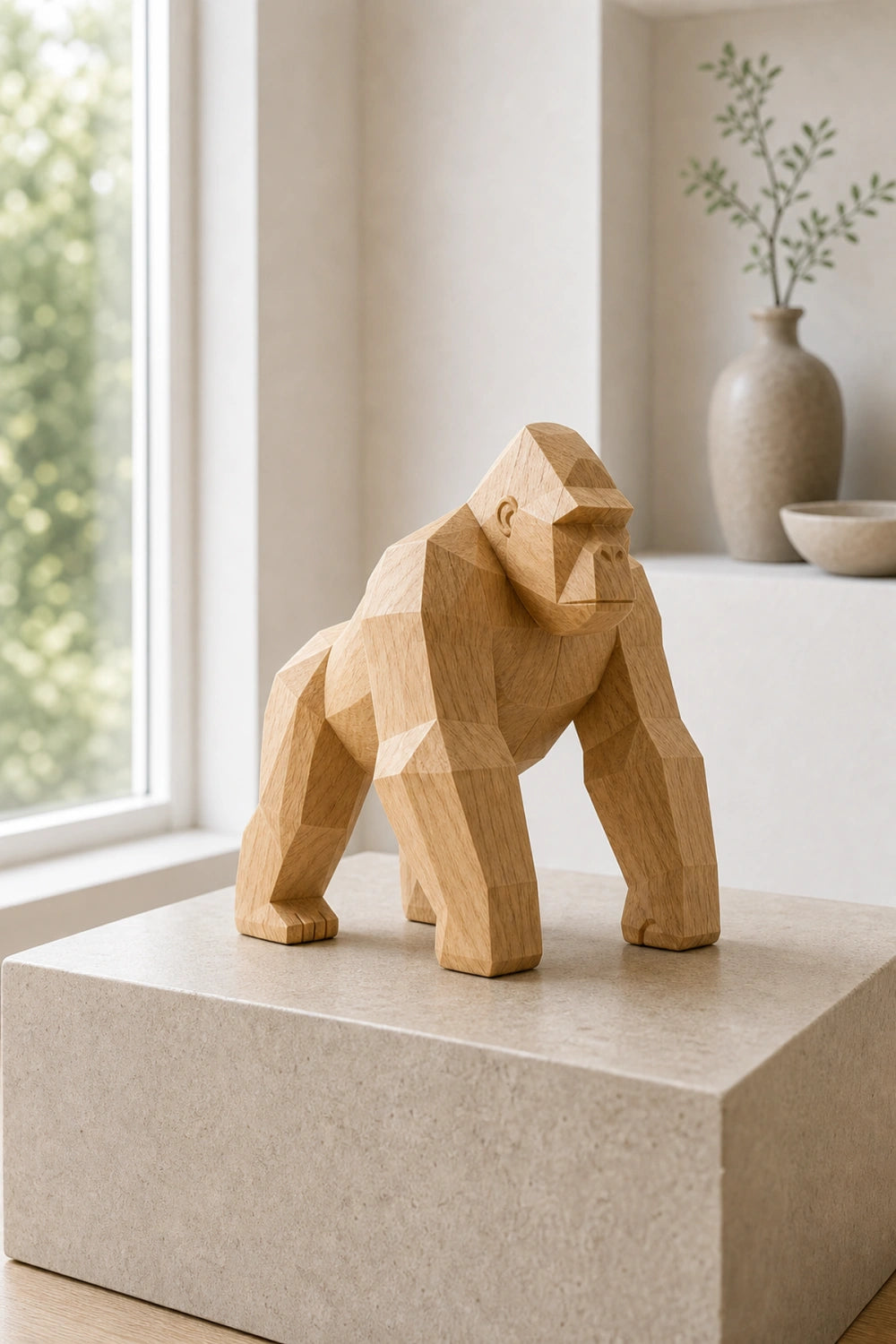 Hand-Carved Wooden Gorilla Sculpture Modern Minimalist Animal Art For Home Decor