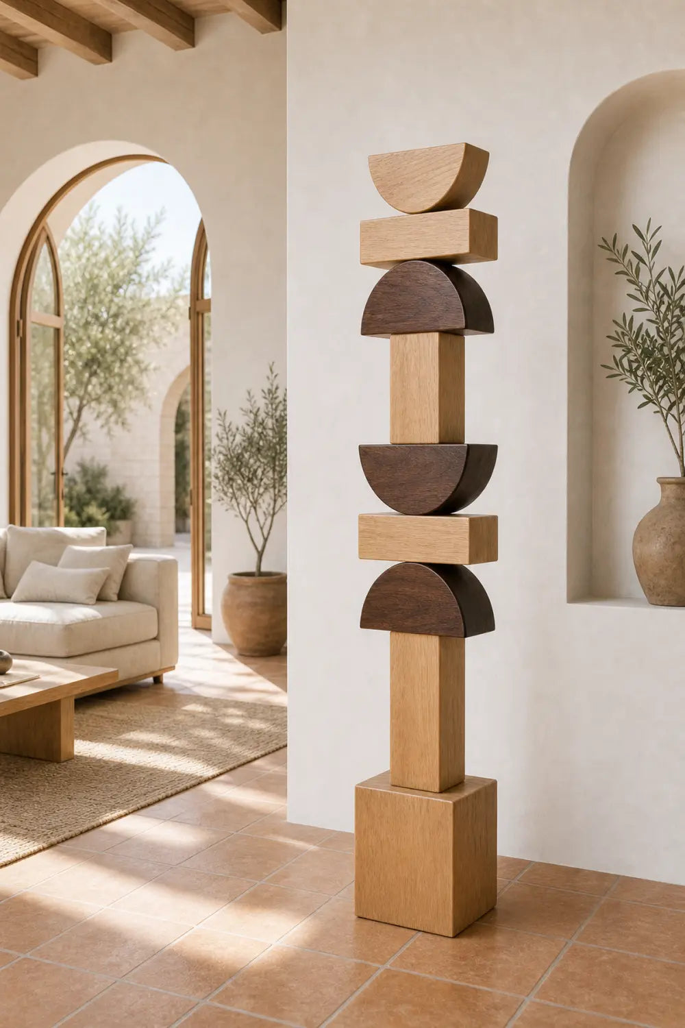 Large Modern Geometric Wood Sculpture For Entryway And Living Room Decor