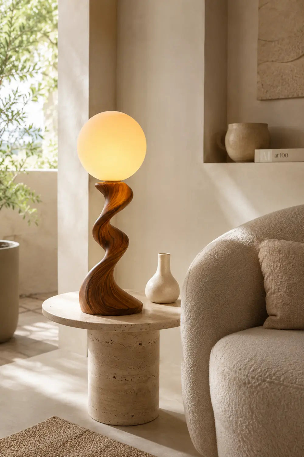 Modern Swirl Wood Table Lamp | Sculptural Sinuous Desk Light For Space Decor
